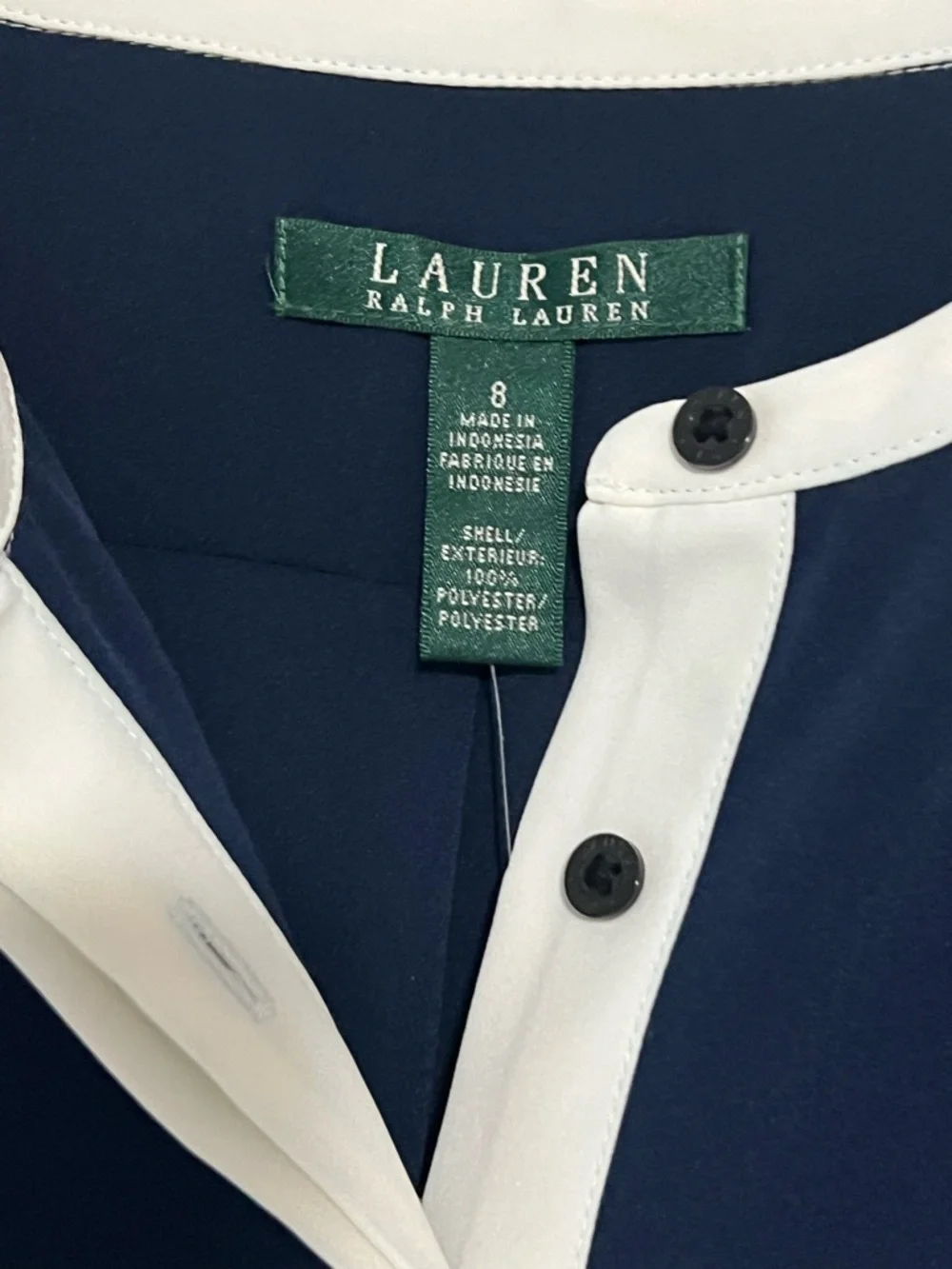 Ralph Lauren Navy Long-Sleeve Shirt Dress with Drawstring Waist and White Trim - Picture 2 of 9
